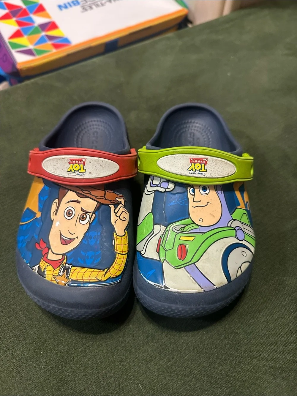 Disney Toy Story Kids Navy Clogs with Red & Green Heel Straps
